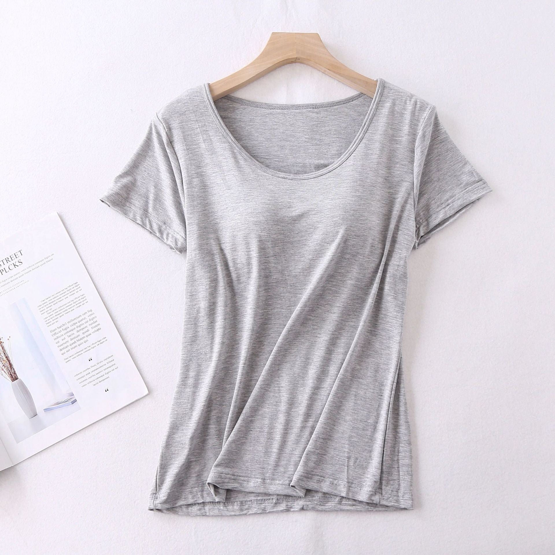 Modal Women's Short-sleeved Pajamas Set with Chest Pad Five-finger Cup Large Size Bra-free Half-sleeved Loose Shorts Home Clothes