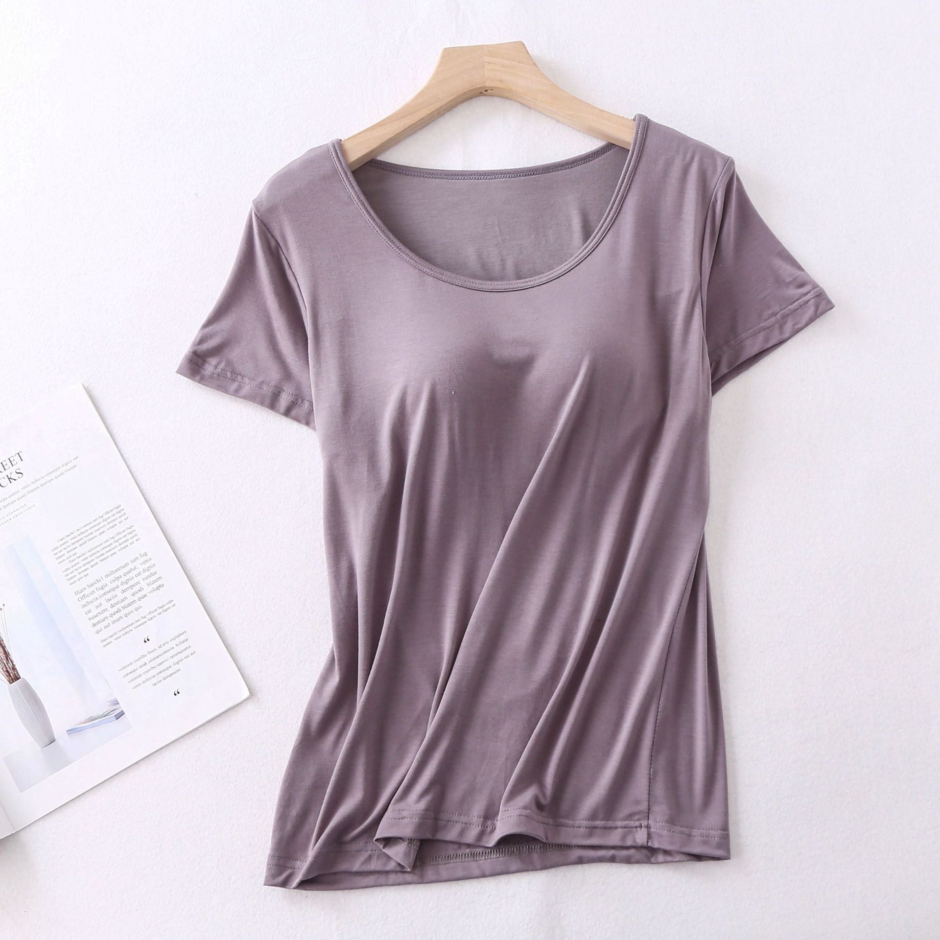 Modal Women's Short-sleeved Pajamas Set with Chest Pad Five-finger Cup Large Size Bra-free Half-sleeved Loose Shorts Home Clothes