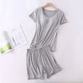 Modal Women's Short-sleeved Pajamas Set with Chest Pad Five-finger Cup Large Size Bra-free Half-sleeved Loose Shorts Home Clothes