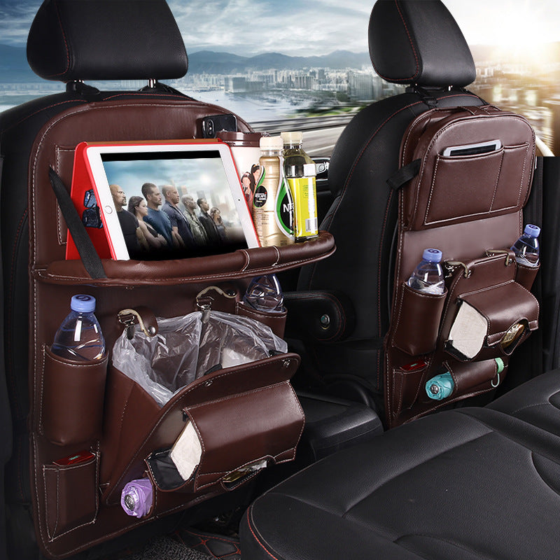 PU Leather Car Seat-Back Organizer with Tray - product photo 1