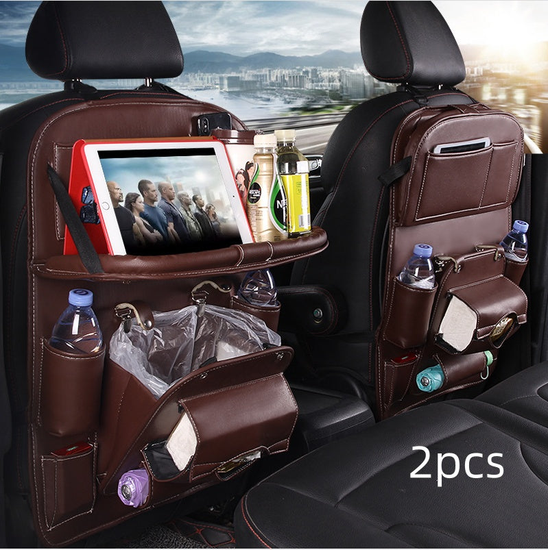 PU Leather Car Seat-Back Organizer with Tray - product photo 5