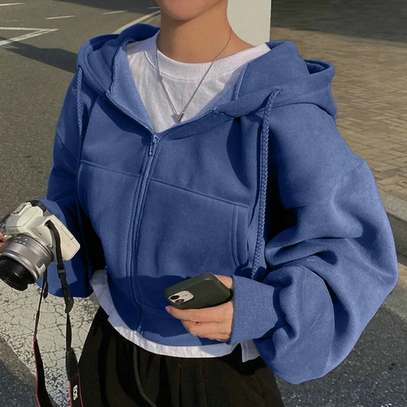 Cropped Fleece-Lined Zip Hoodie - product photo 5