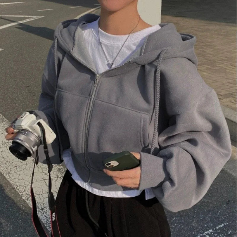 Cropped Fleece-Lined Zip Hoodie - product photo 2