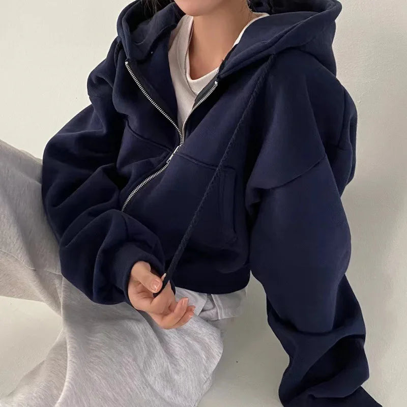 Cropped Fleece-Lined Zip Hoodie - product photo 3