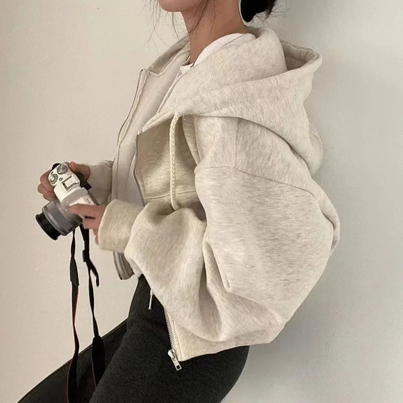 Cropped Fleece-Lined Zip Hoodie - product photo 6