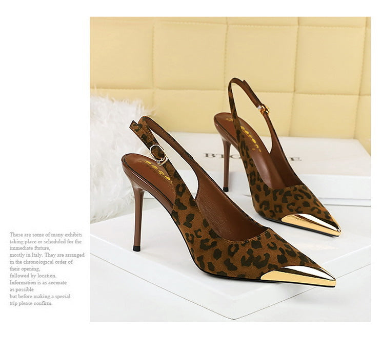 373-32 European and American-style metal pointed high-heeled shoes with thin heels, super high heels, shallow mouth, empty back trip belt, banquet shoes for women