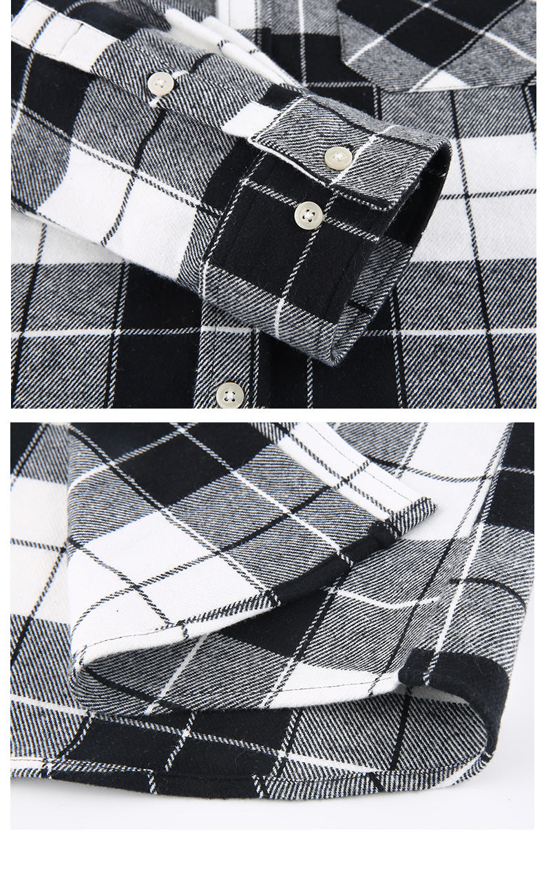 2026 Spring New Amazon Hot-Selling Loose Casual Flannel Long-Sleeve Hooded Plaid Shirt for Men with a High-End Feel