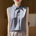 Cross-Border Women's Ice Silk Sleeveless Polo Collar Shirt Women's 2025 New Summer French Style Layered Cardigan Shirt