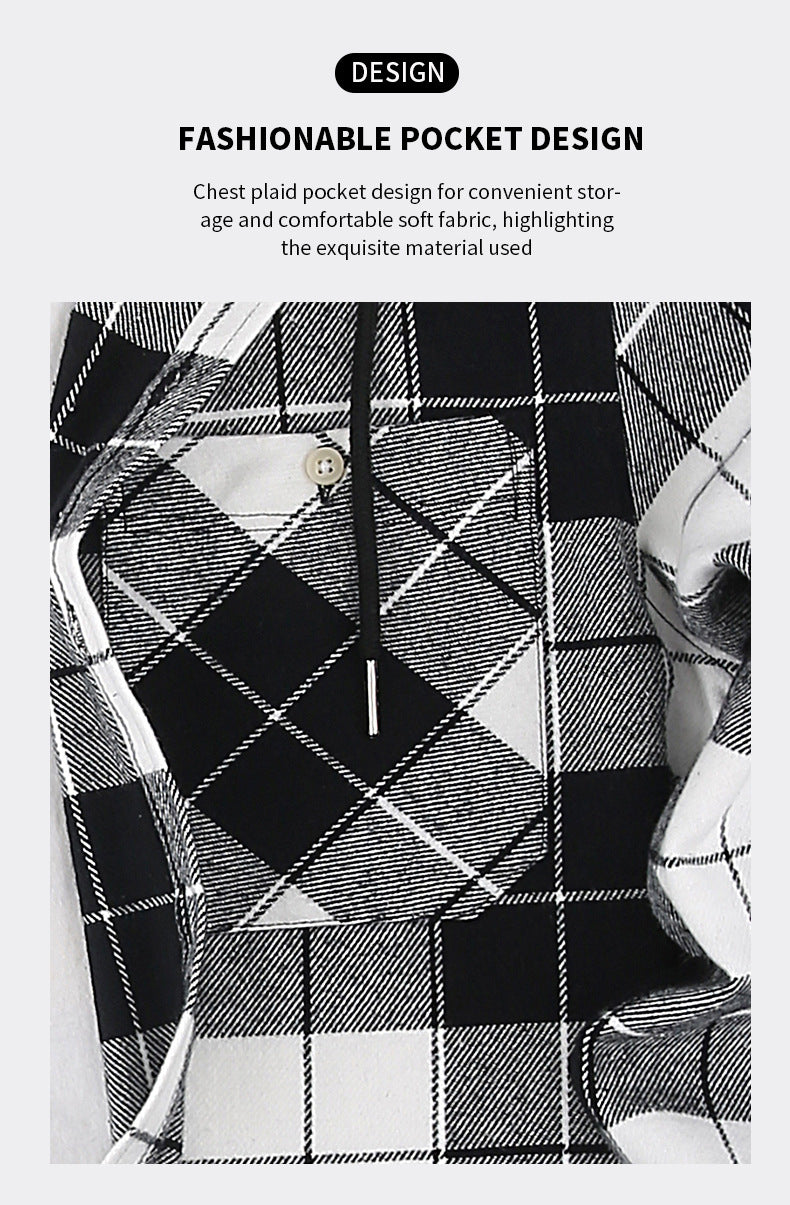 2026 Spring New Amazon Hot-Selling Loose Casual Flannel Long-Sleeve Hooded Plaid Shirt for Men with a High-End Feel