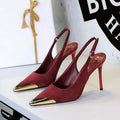373-32 European and American-style metal pointed high-heeled shoes with thin heels, super high heels, shallow mouth, empty back trip belt, banquet shoes for women