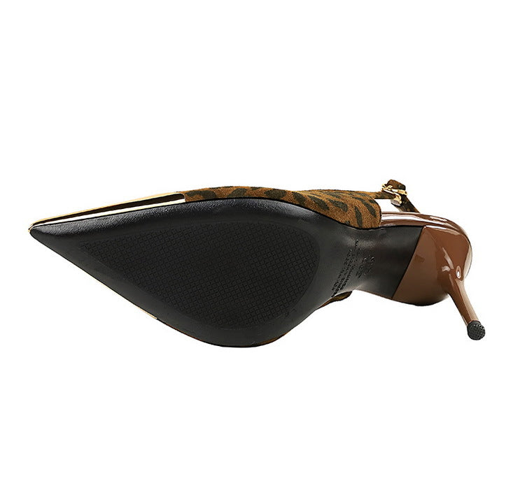 373-32 European and American-style metal pointed high-heeled shoes with thin heels, super high heels, shallow mouth, empty back trip belt, banquet shoes for women