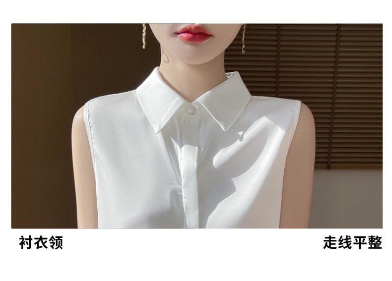 Cross-Border Women's Ice Silk Sleeveless Polo Collar Shirt Women's 2025 New Summer French Style Layered Cardigan Shirt