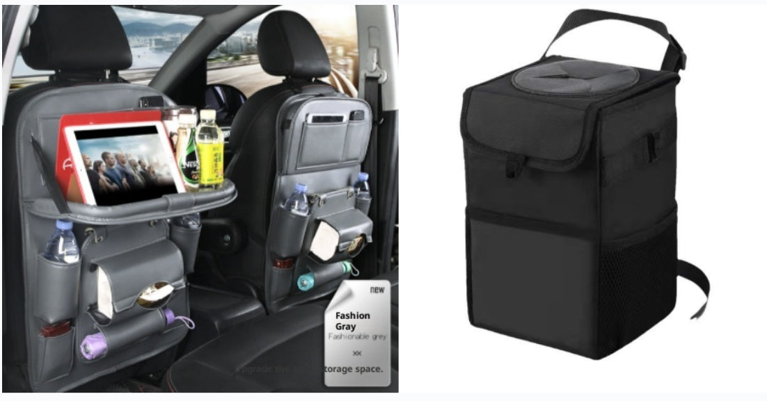 PU Leather Car Seat-Back Organizer with Tray - product photo 2